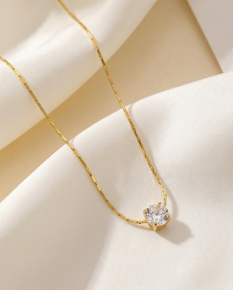 Solitaire Sparkle Dainty Gold Necklace