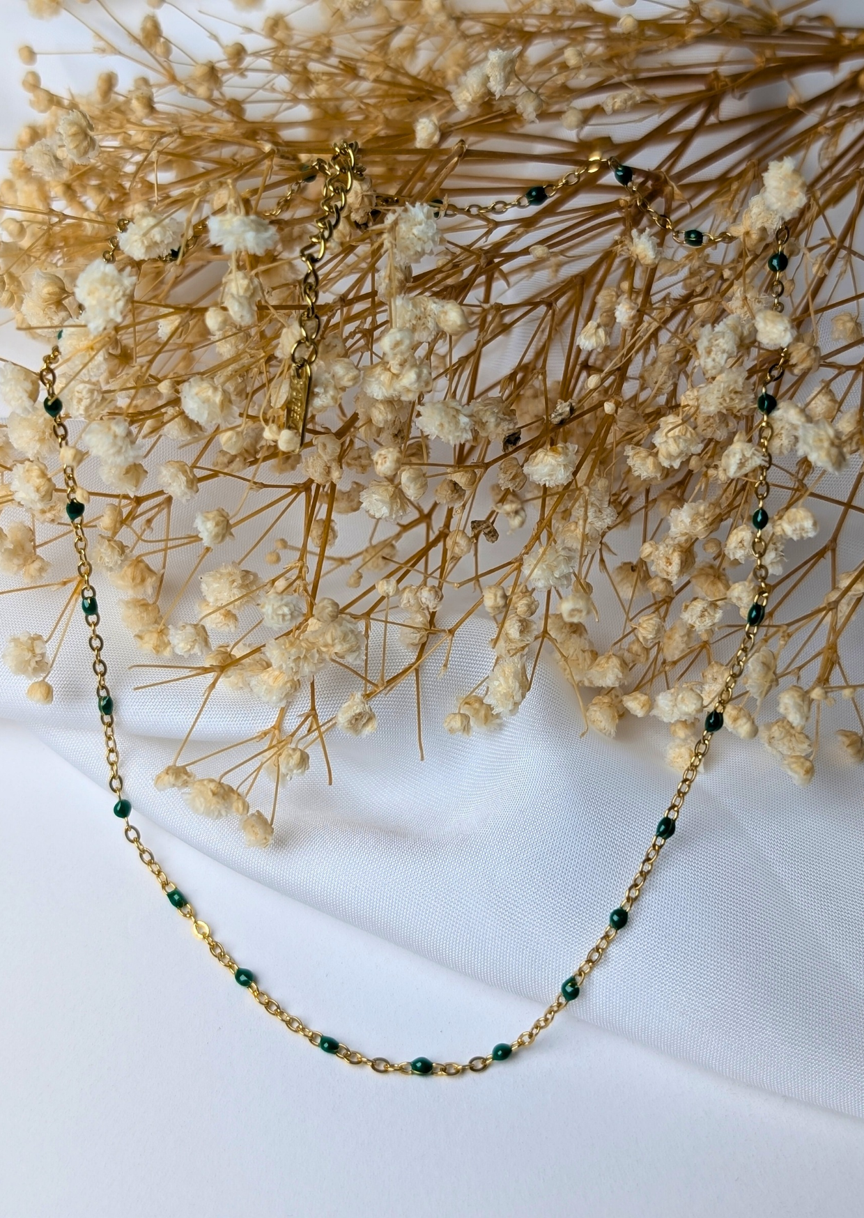 Emerald Dainty Bead Chain Necklace