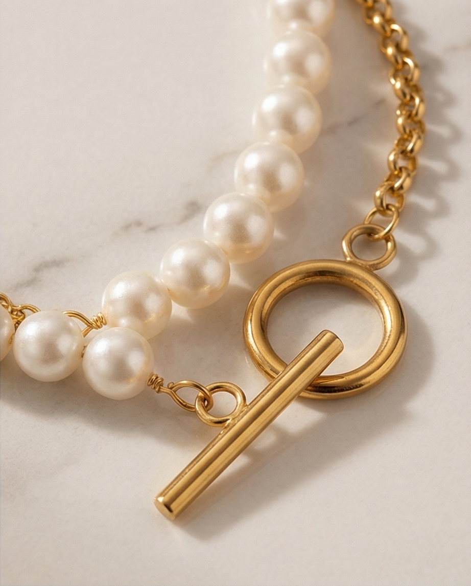 Luxe Pearl & Gold Toggle Bracelet