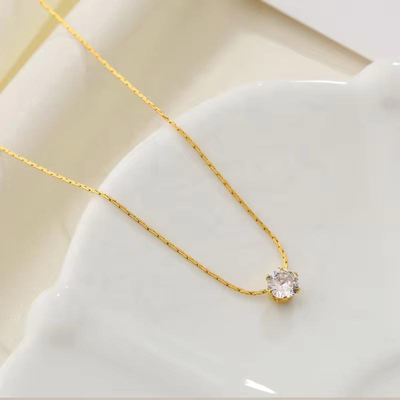 Solitaire Sparkle Dainty Gold Necklace