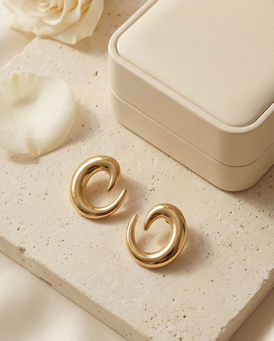 Crescent Gold Hoop Earrings