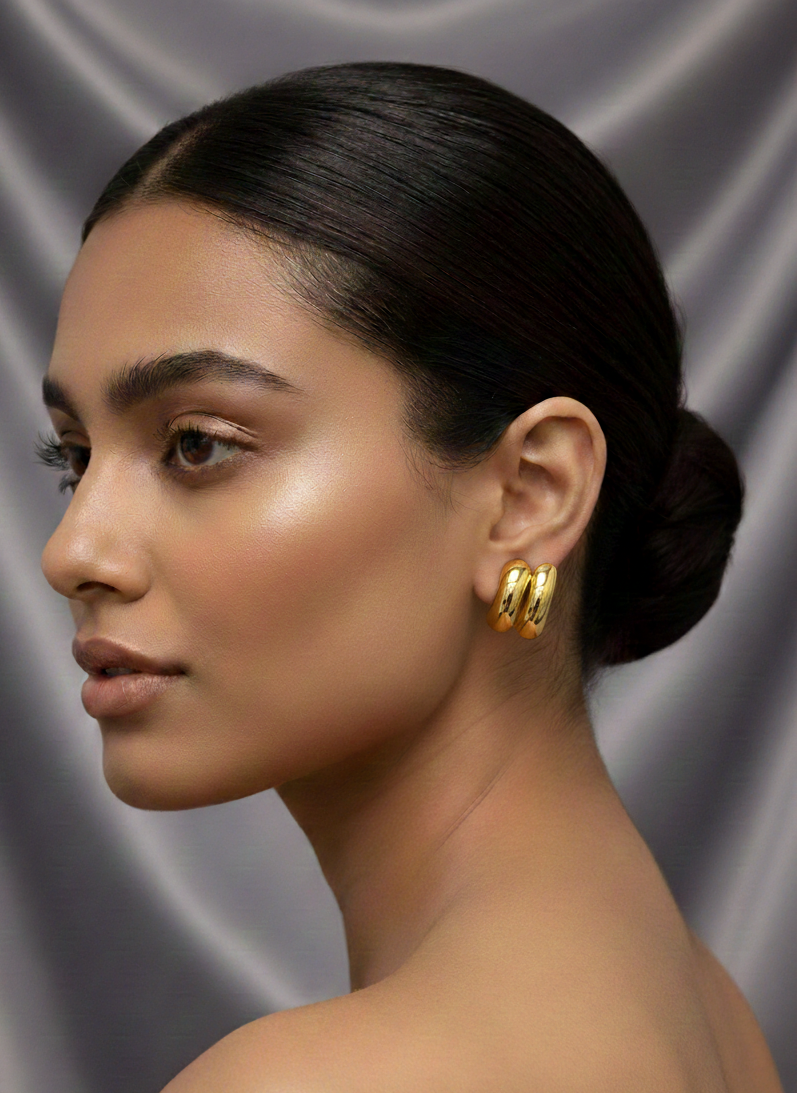 Double-Bar Curved Gold Studs