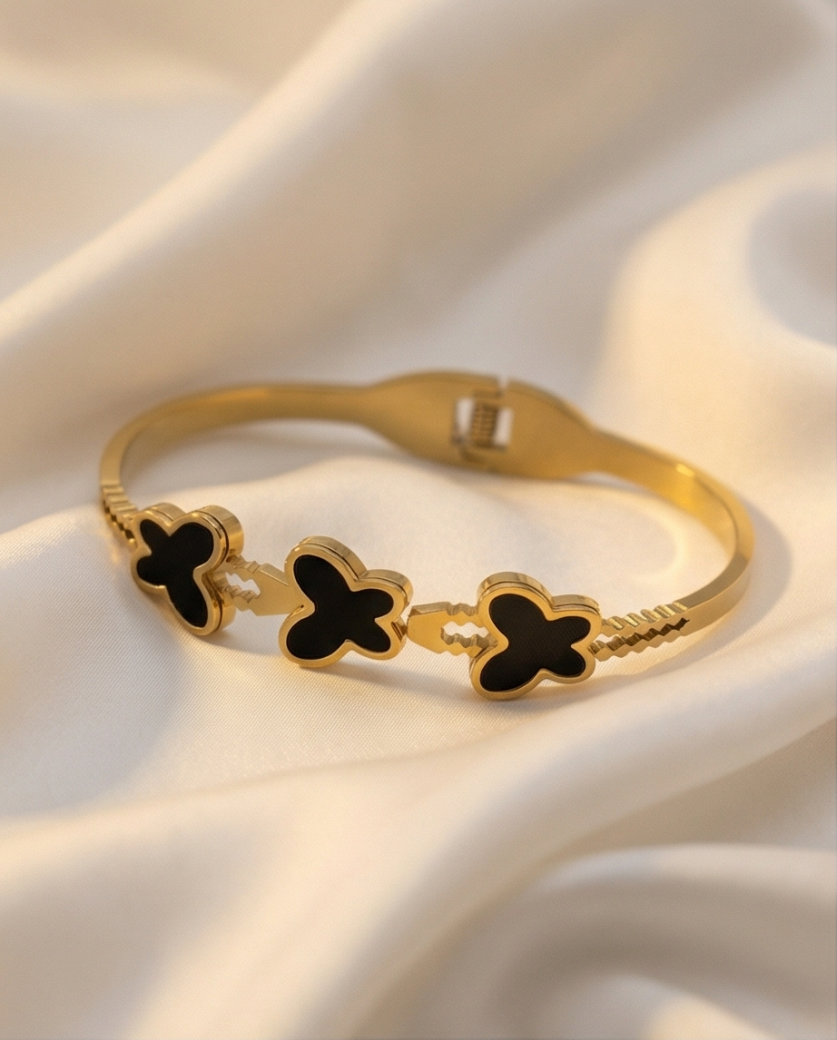 Butterfly Charm Black Enamel Bangle