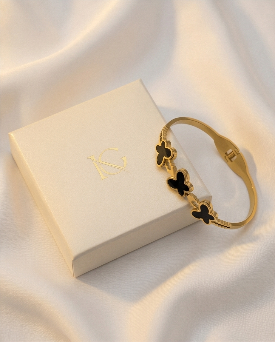 Butterfly Charm Black Enamel Bangle