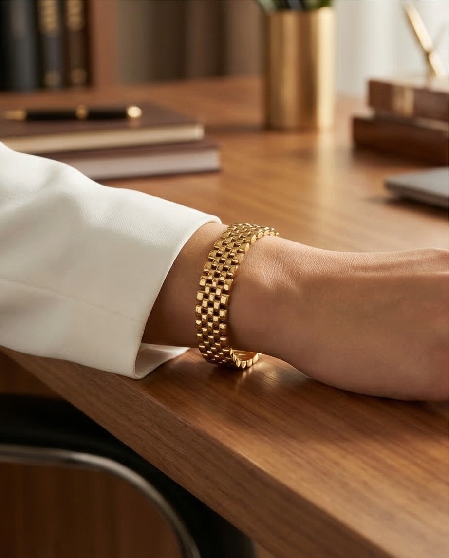 Golden Textured Link Bangle