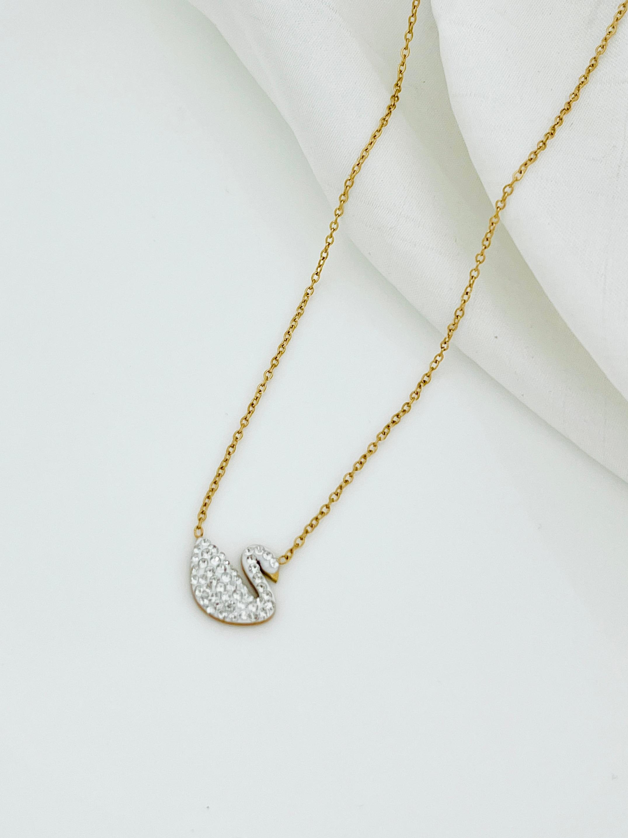 Elegant Crystal Swan Pendant Necklace