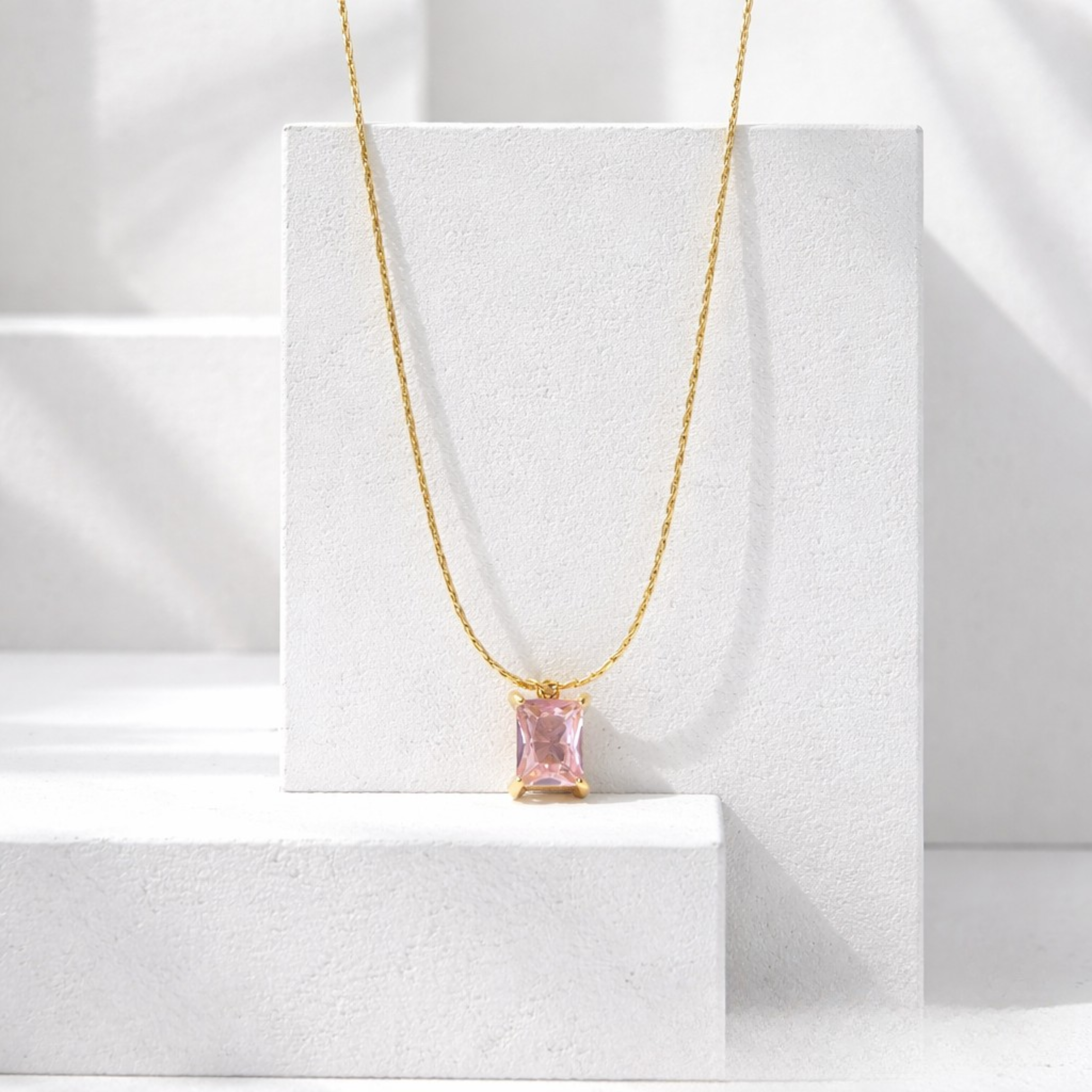 Rose Quartz Emerald-Cut Pendant
