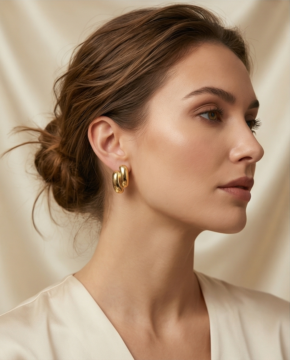 Double-Bar Curved Gold Studs