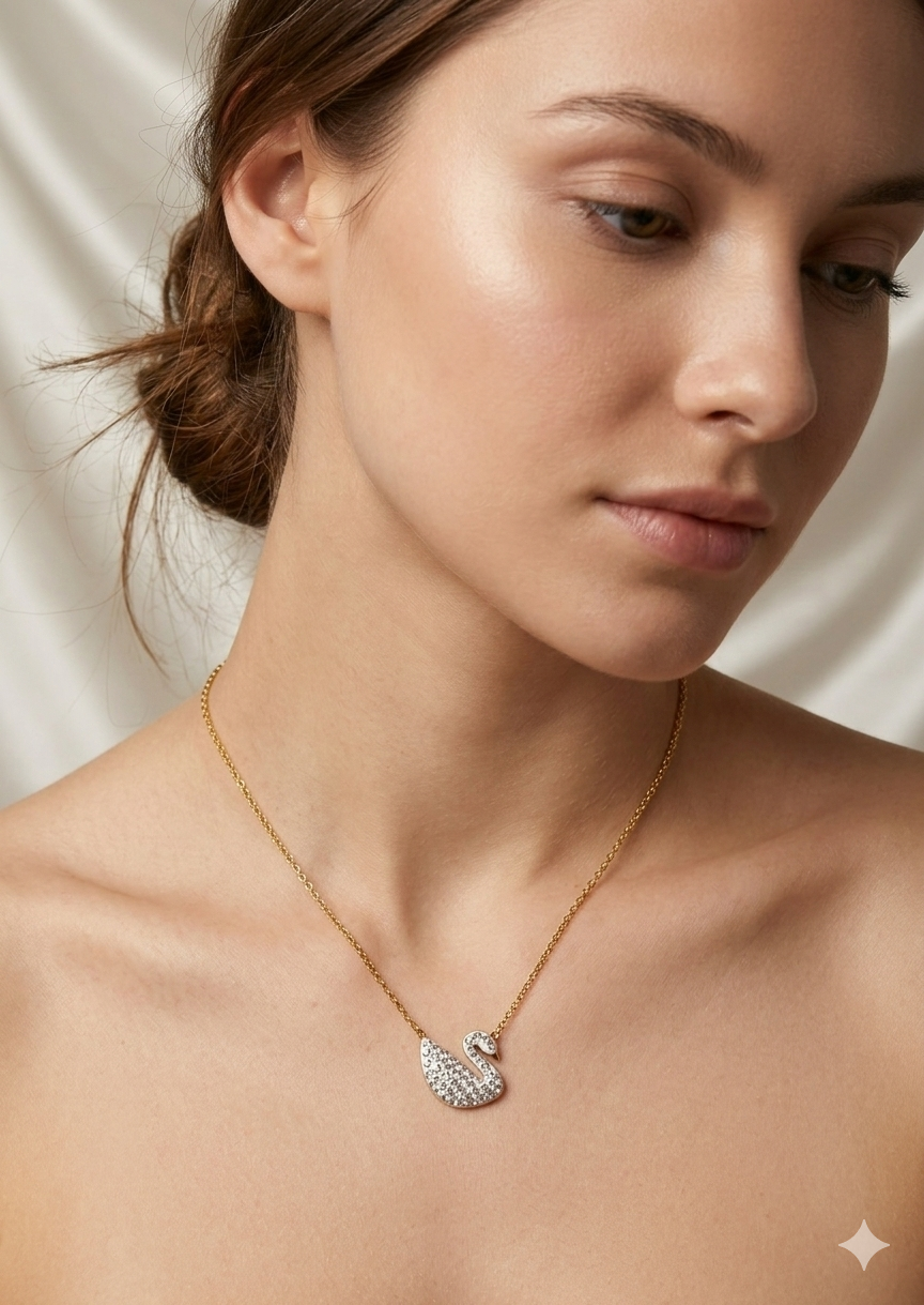 Elegant Crystal Swan Pendant Necklace