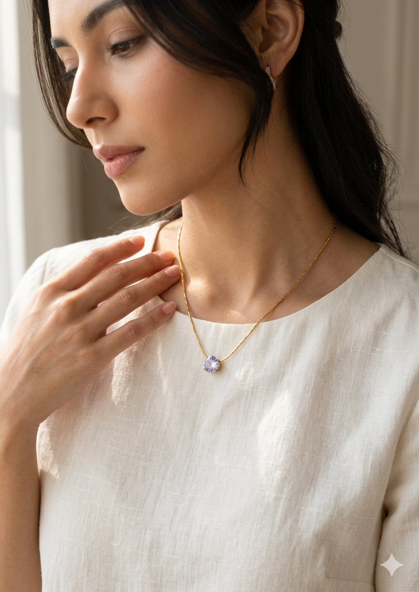 Solitaire Sparkle Dainty Gold Necklace