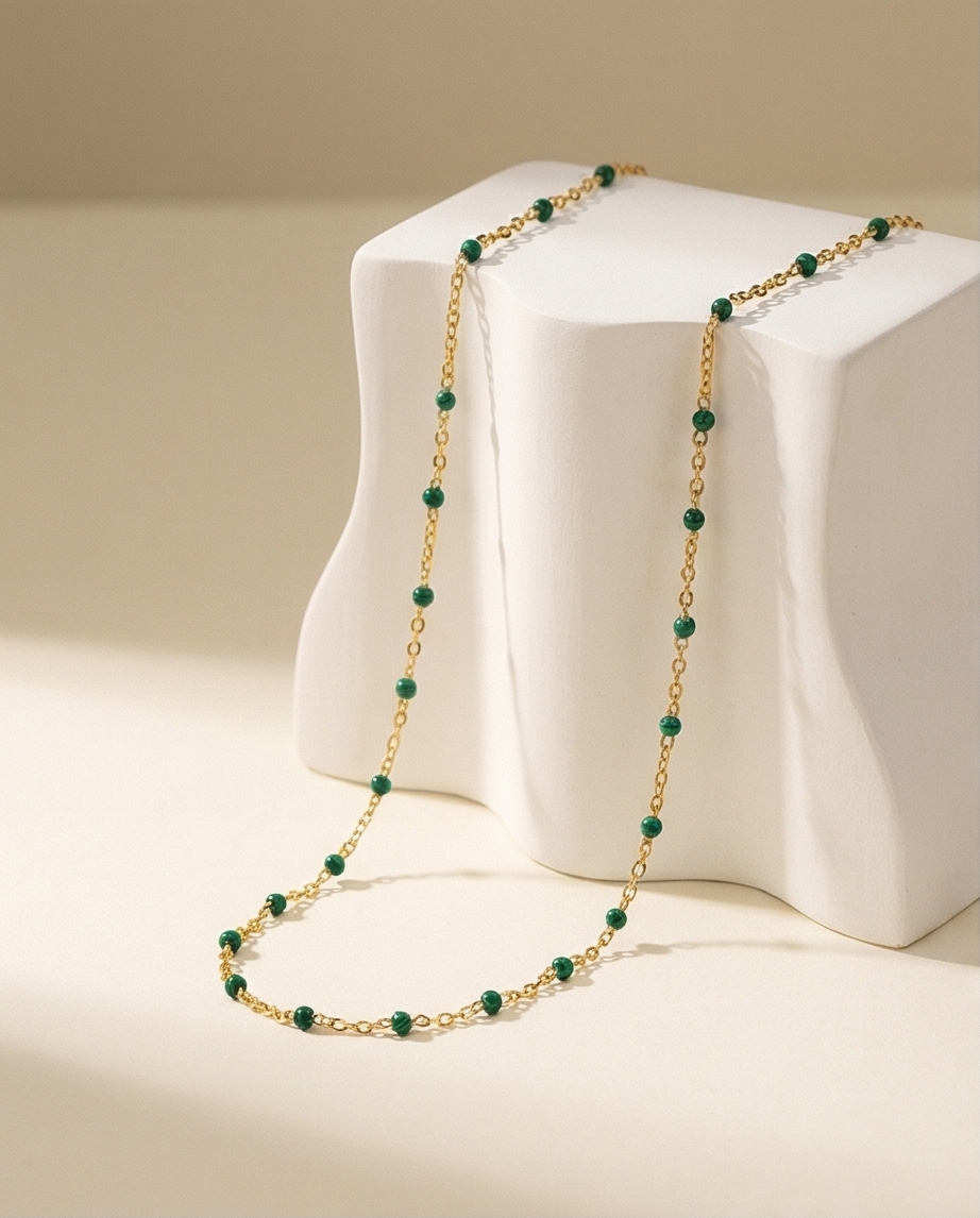Emerald Dainty Bead Chain Necklace