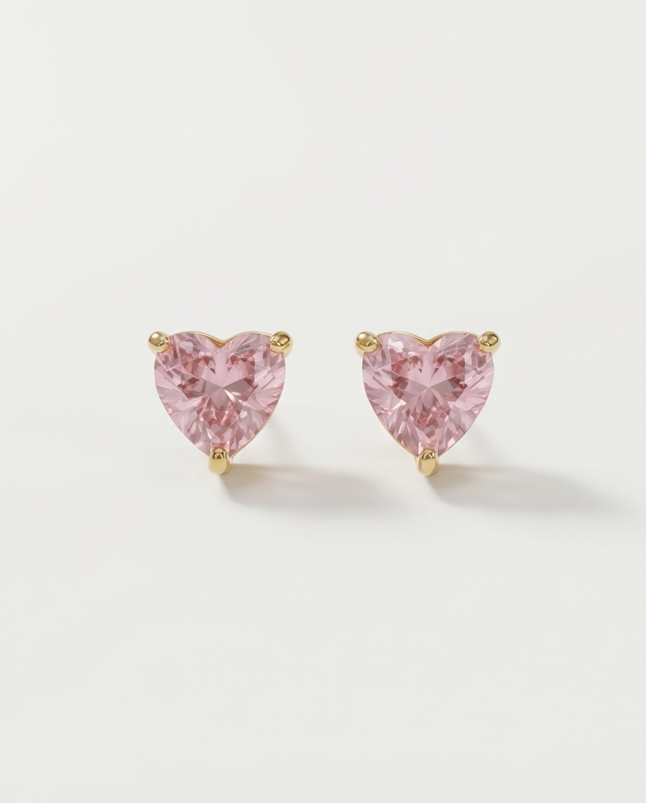 Rosé Heart Zirconia Studs