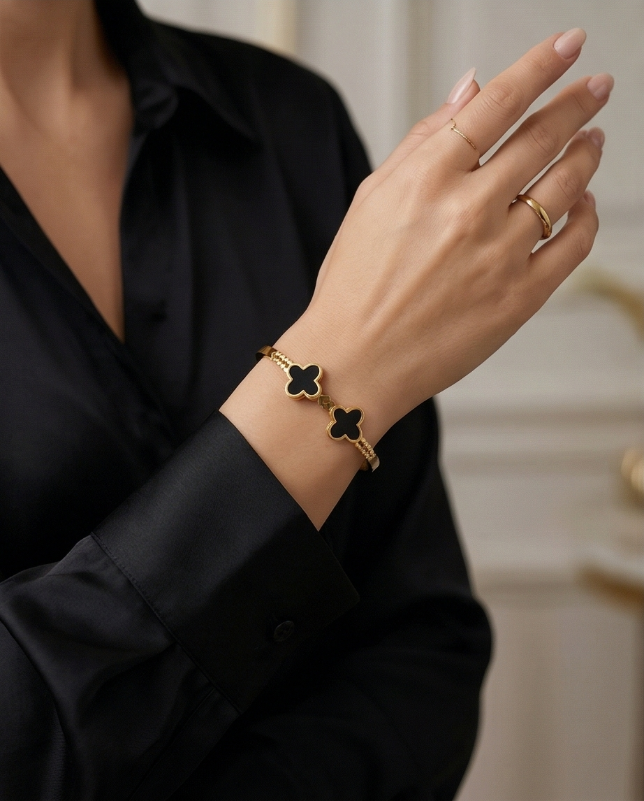 Butterfly Charm Black Enamel Bangle