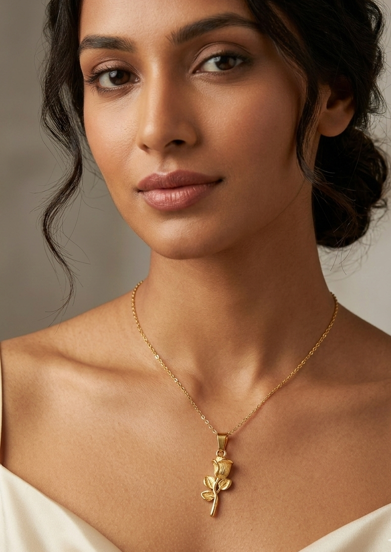Golden Rose Blossom Pendant Necklace