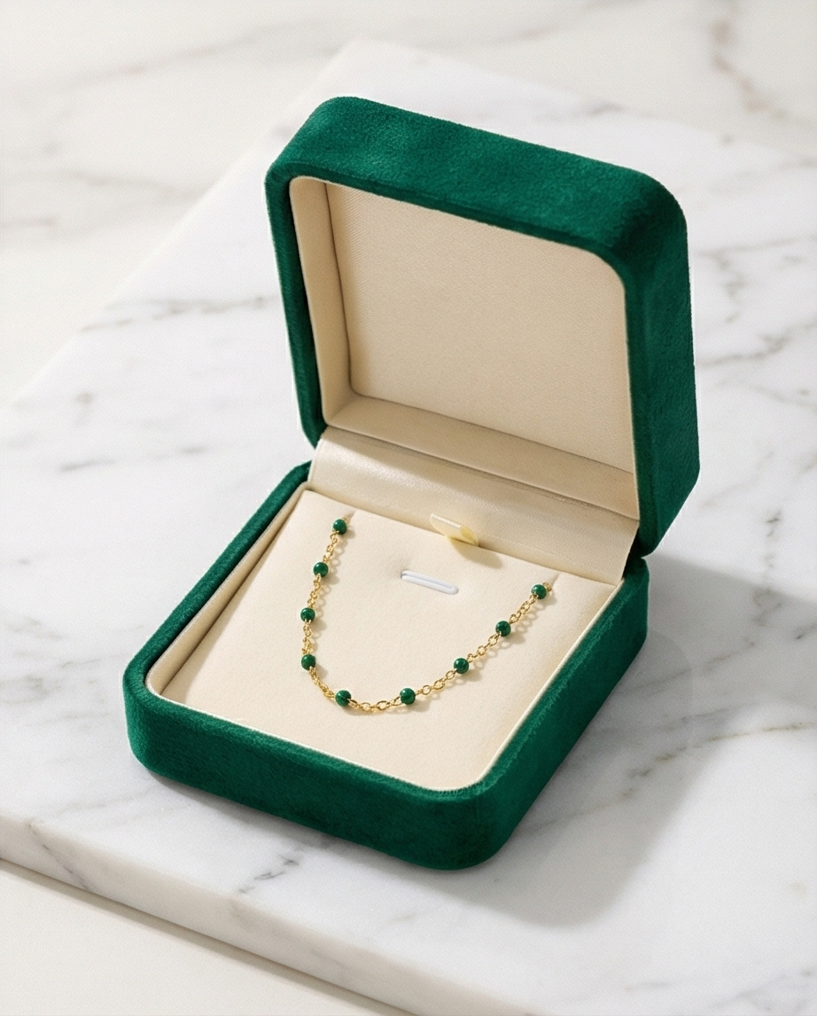 Emerald Dainty Bead Chain Necklace