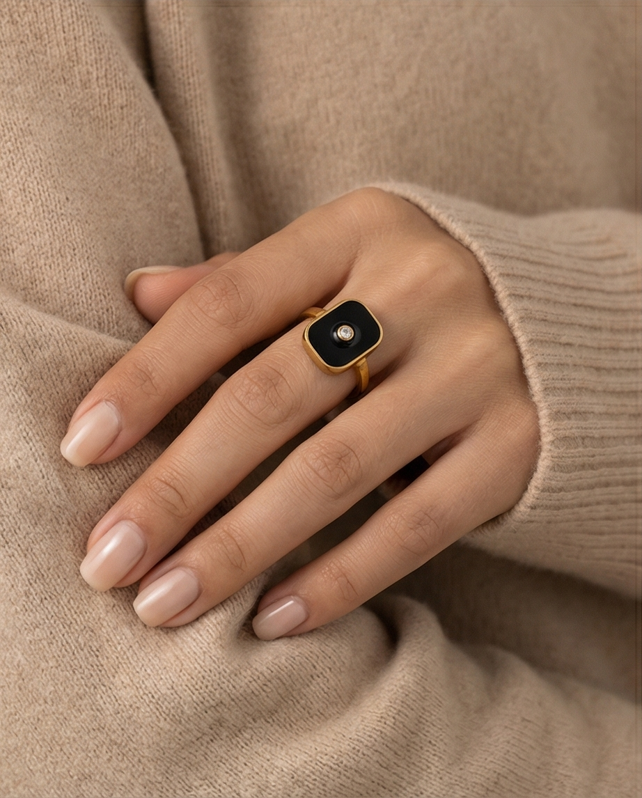 Rectangular Onyx-Style Solitaire Ring