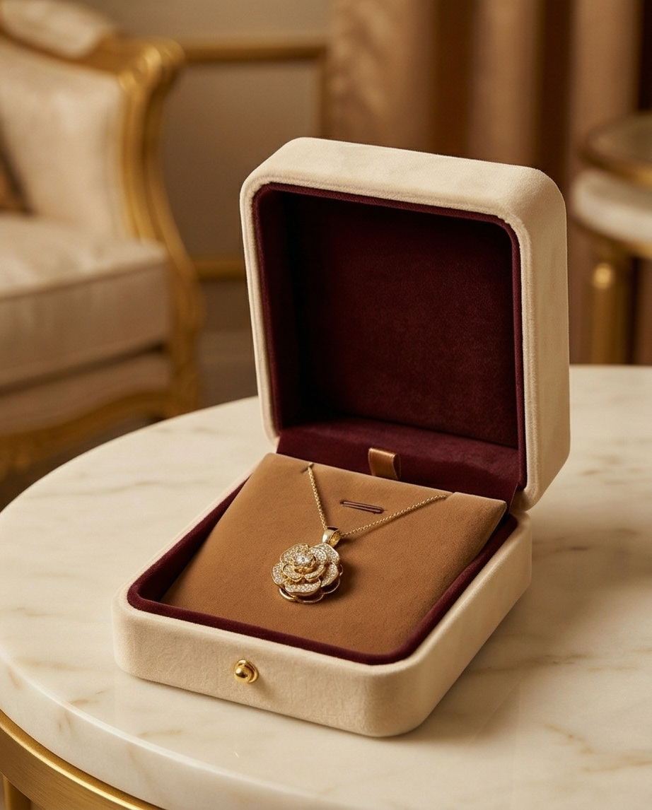 Sparkling Camellia Flower Pendant Necklace