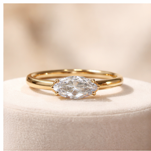 East-West Marquise Solitaire Gold Ring