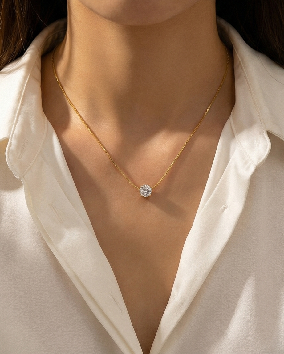 Solitaire Sparkle Dainty Gold Necklace