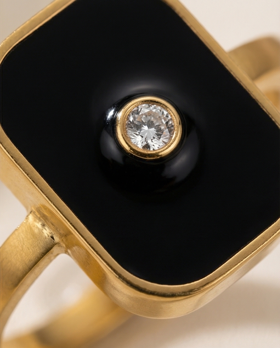 Rectangular Onyx-Style Solitaire Ring