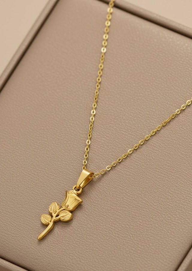 Golden Rose Blossom Pendant Necklace