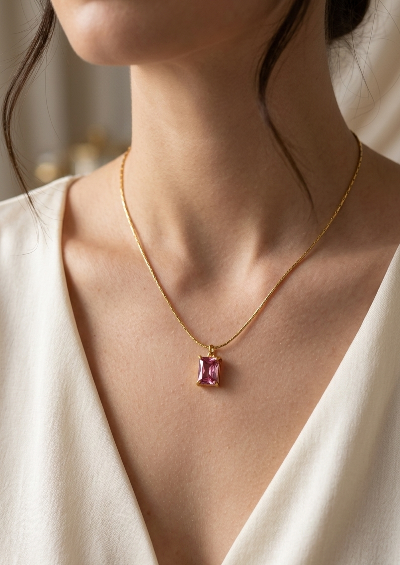 Rose Quartz Emerald-Cut Pendant