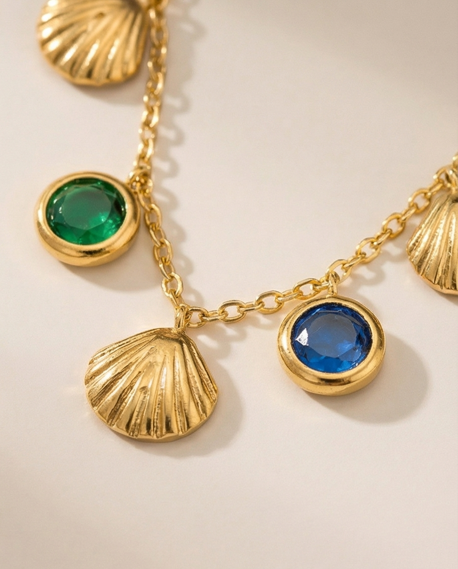 Multicolor Gemstone & Seashell Charm Necklace