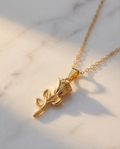 Golden Rose Blossom Pendant Necklace