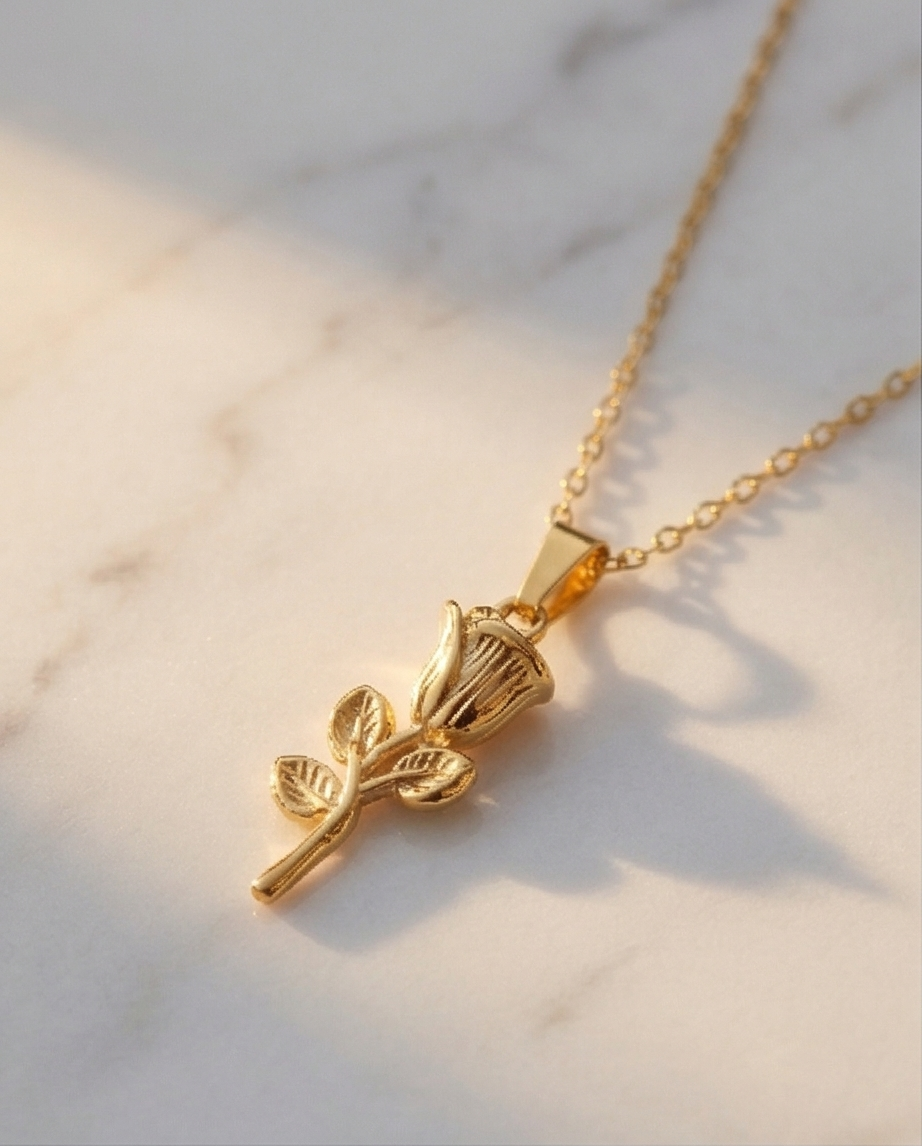Golden Rose Blossom Pendant Necklace