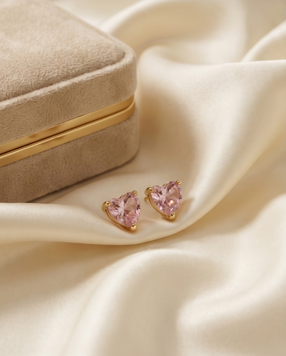 Rosé Heart Zirconia Studs