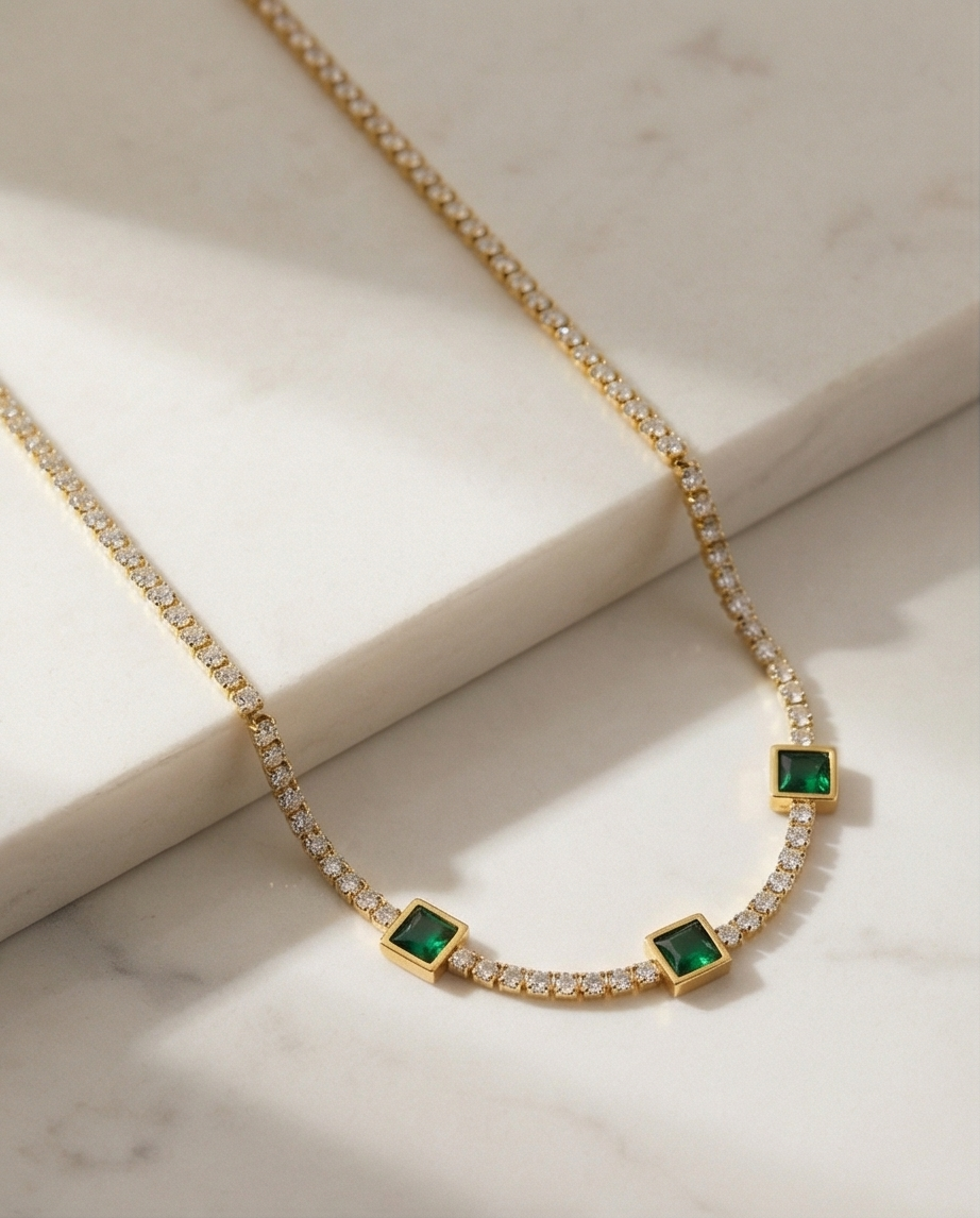 Emerald Trio Tennis Necklace