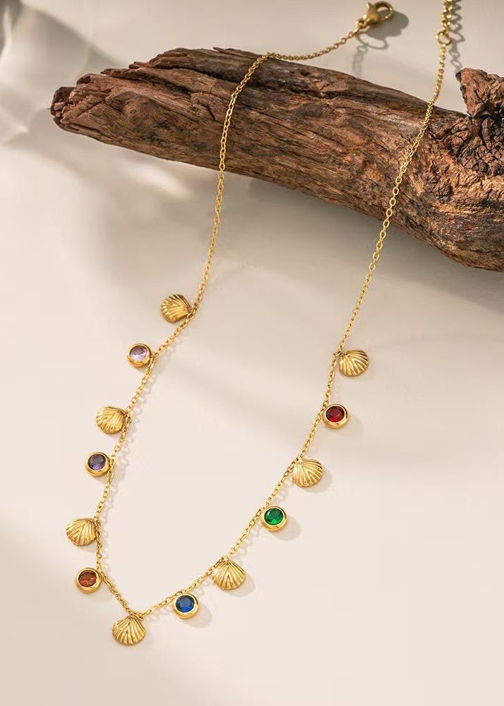 Multicolor Gemstone & Seashell Charm Necklace