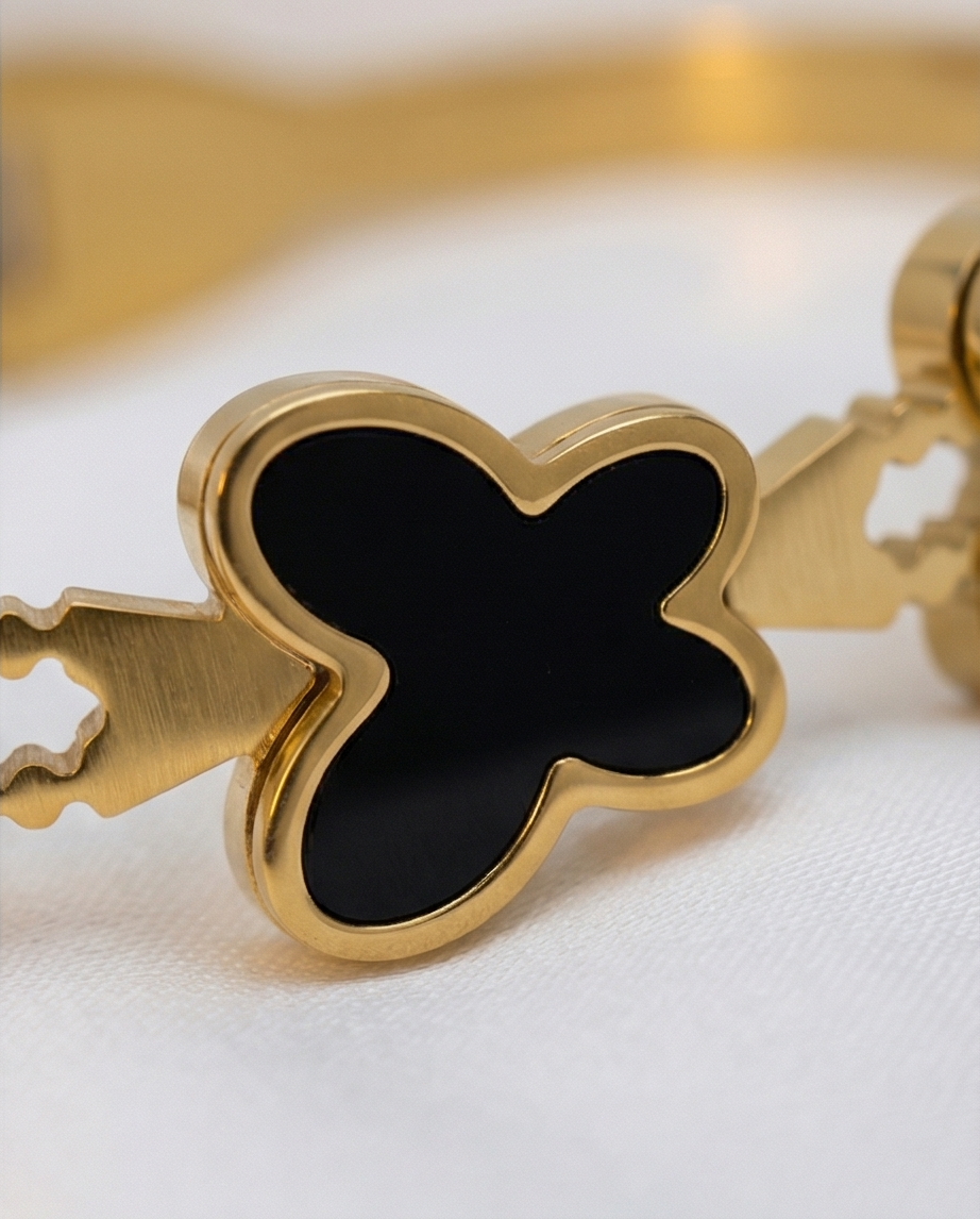 Butterfly Charm Black Enamel Bangle