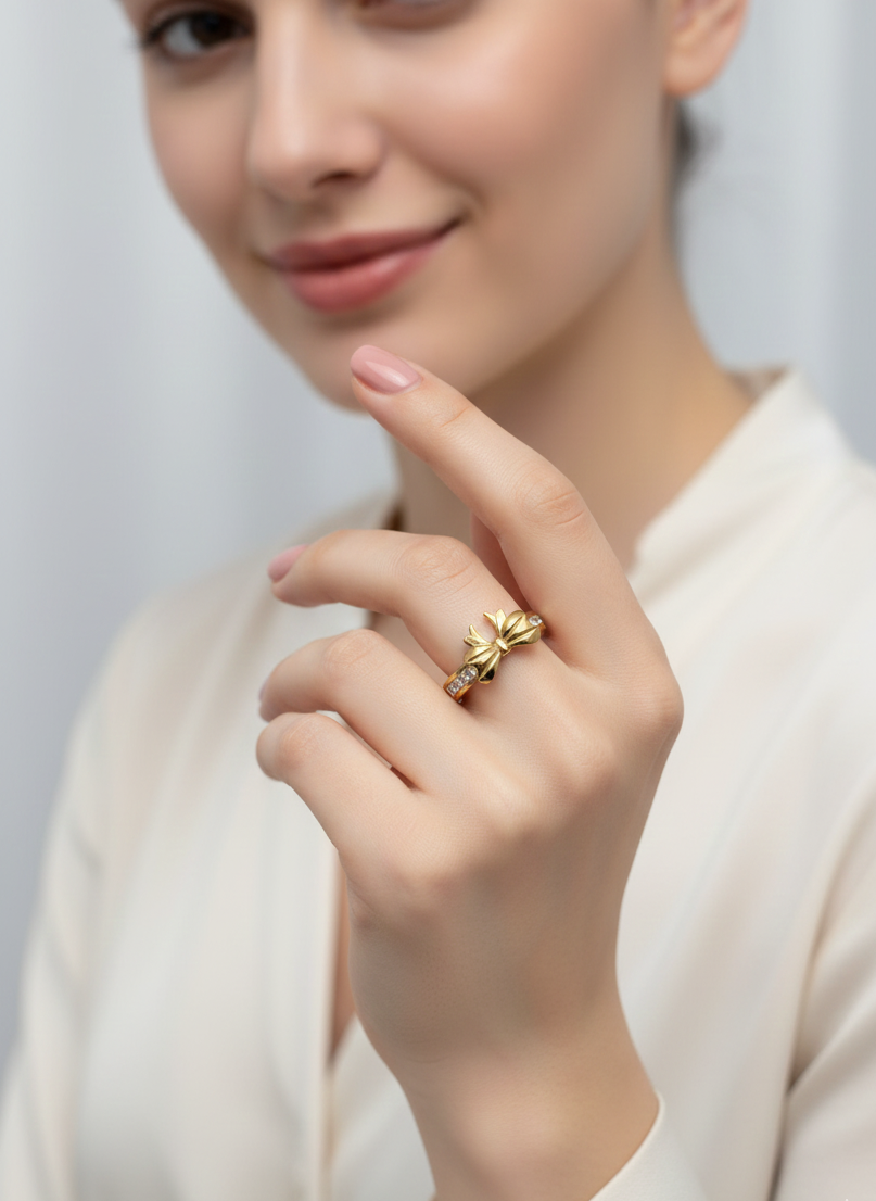 Crystal-Embellished Bow Ring