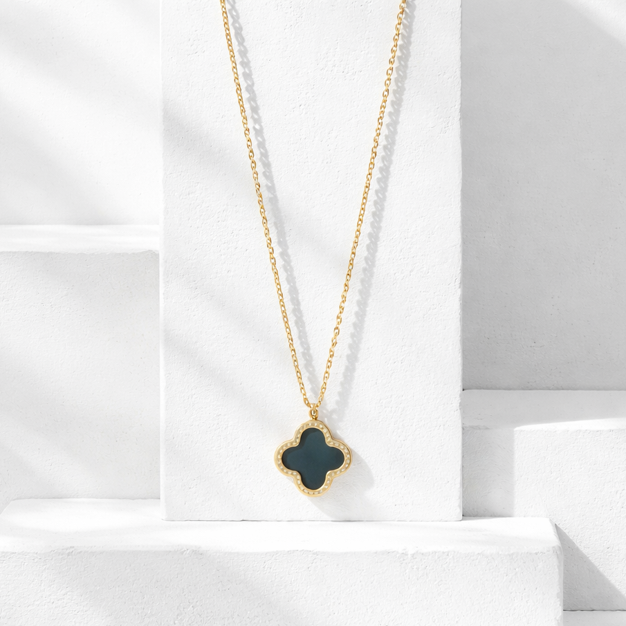 Clover Black and White Reversible Pendant