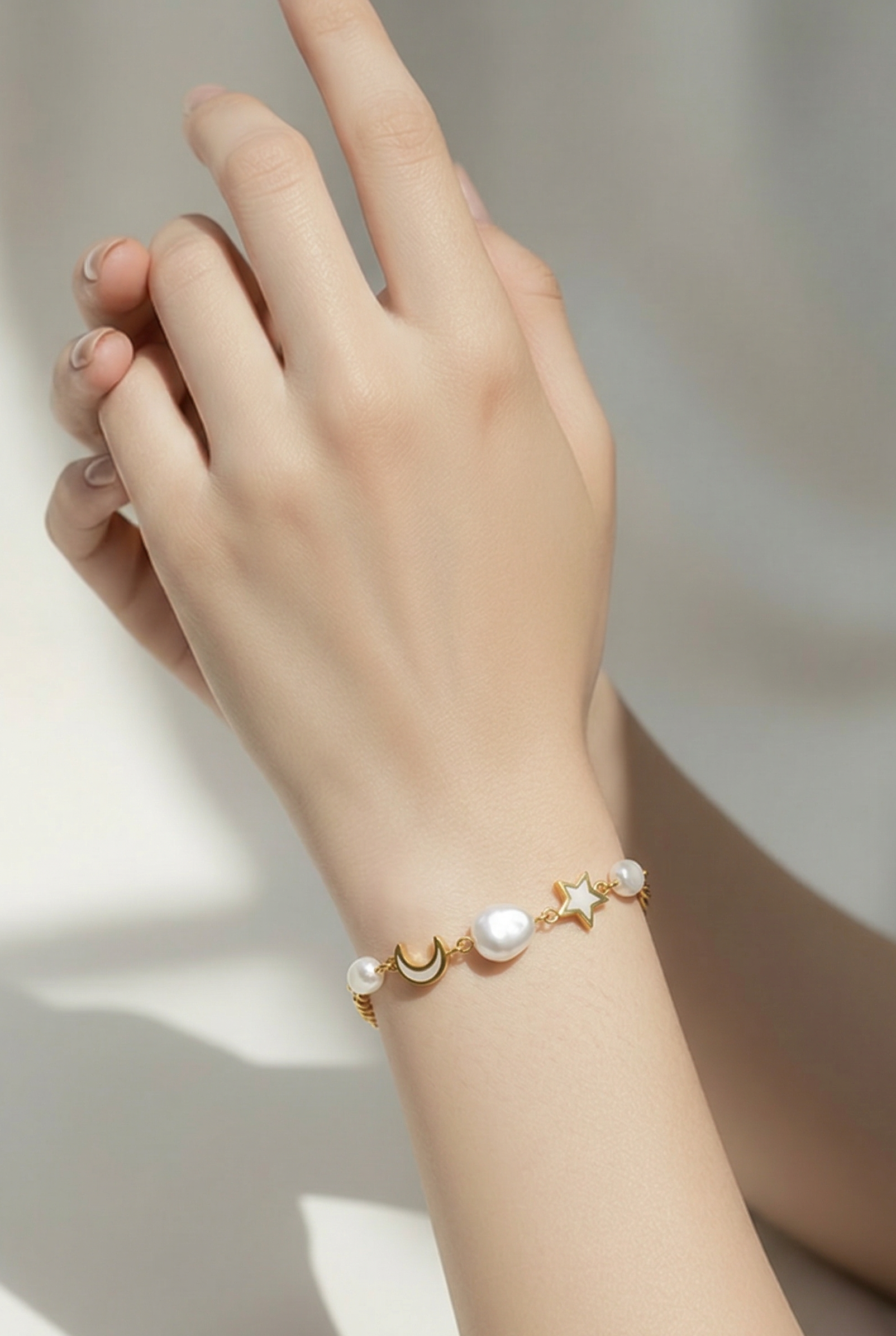 Celestial Pearl Curb Chain Bracelet