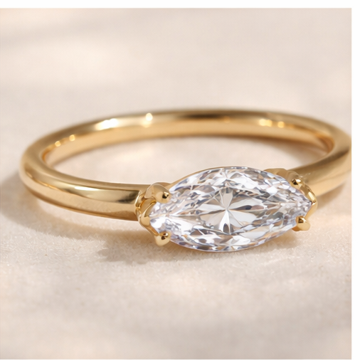 East-West Marquise Solitaire Gold Ring