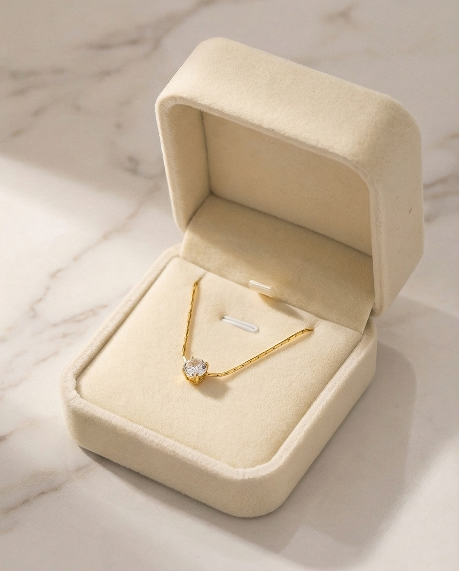 Solitaire Sparkle Dainty Gold Necklace