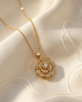 Sparkling Camellia Flower Pendant Necklace