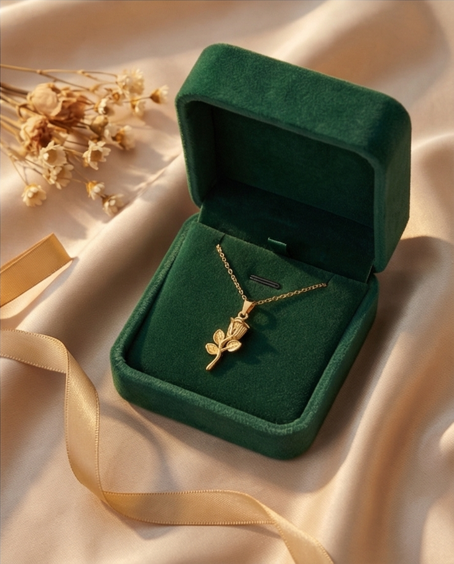 Golden Rose Blossom Pendant Necklace