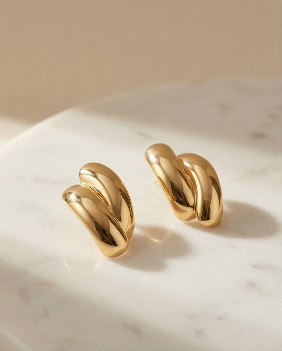 Double-Bar Curved Gold Studs