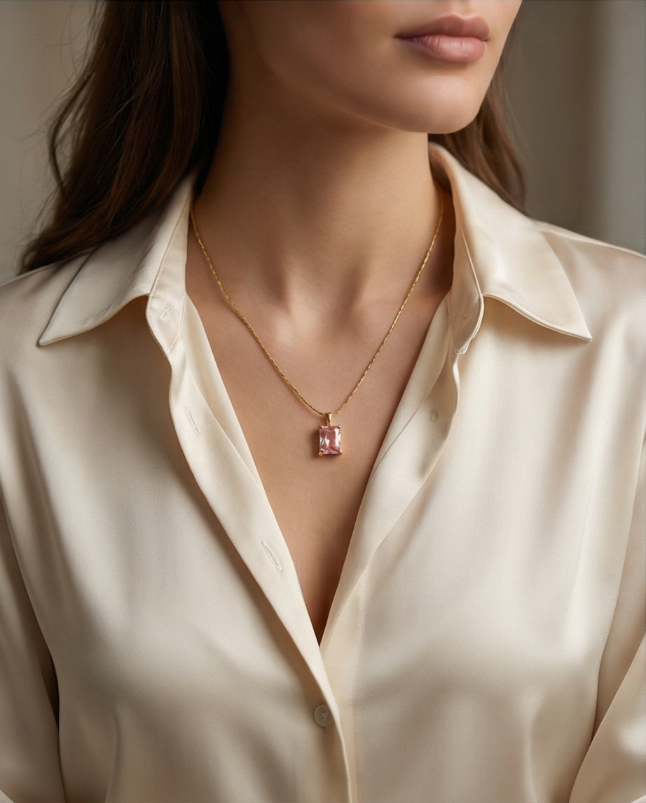 Rose Quartz Emerald-Cut Pendant