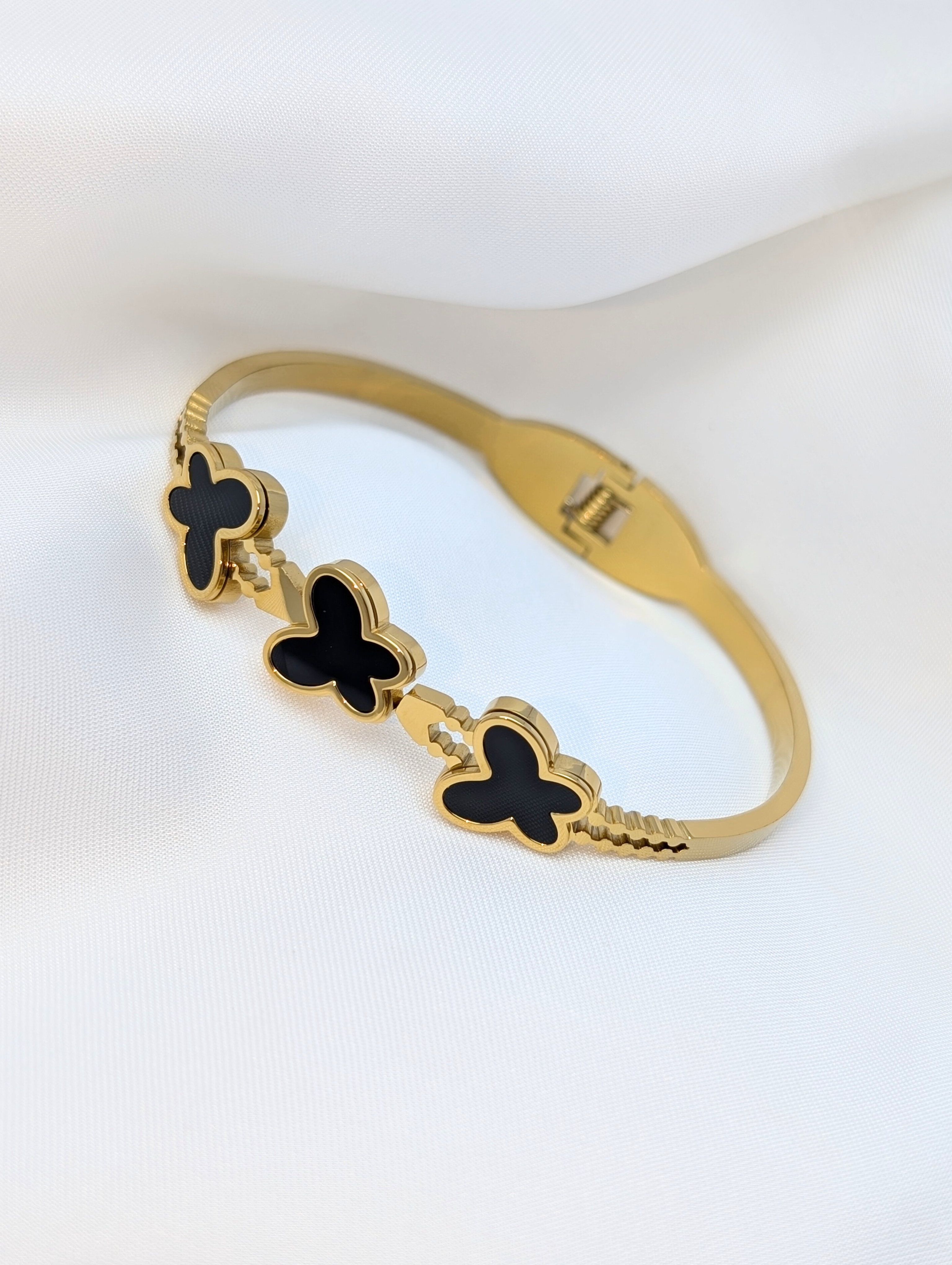 Butterfly Charm Black Enamel Bangle