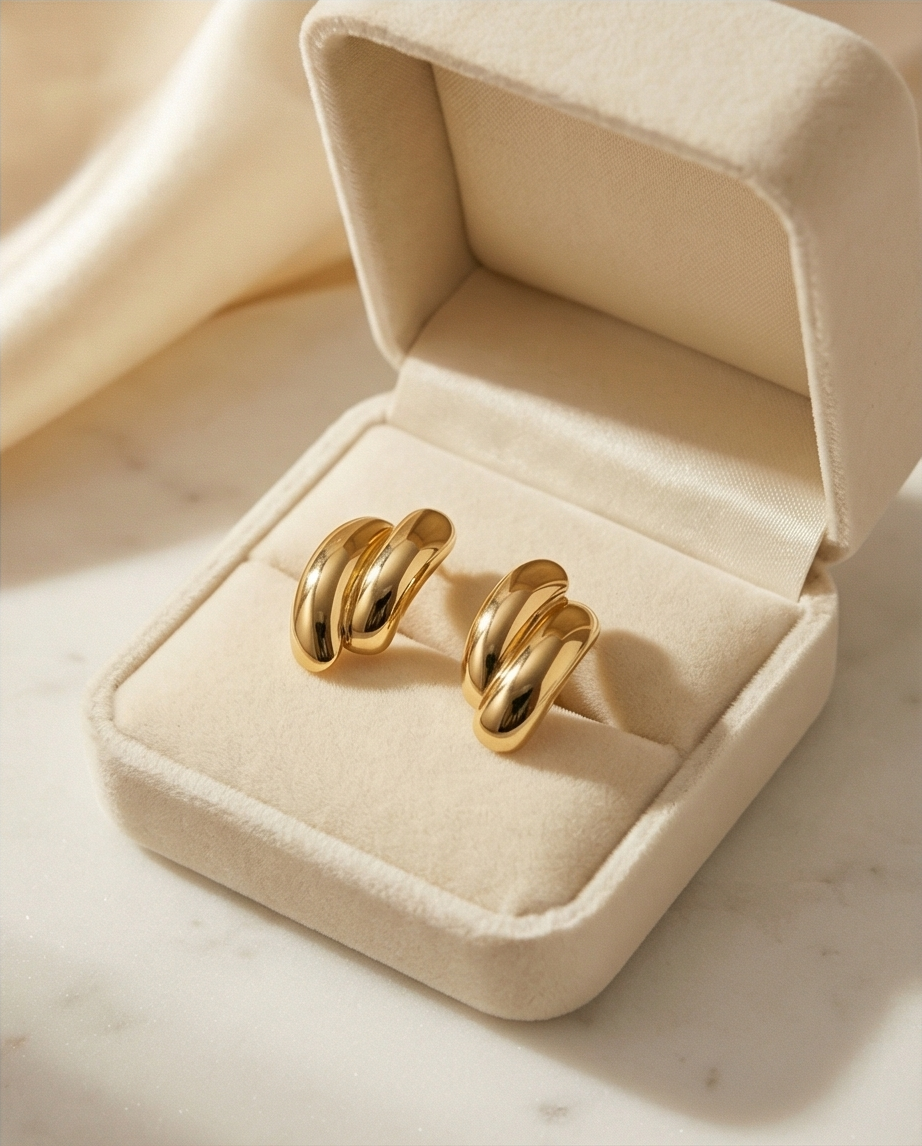 Double-Bar Curved Gold Studs