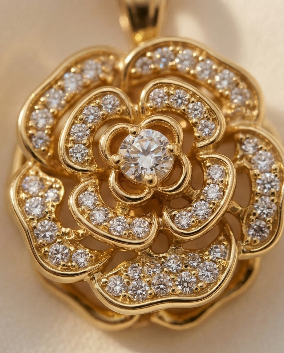 Sparkling Camellia Flower Pendant Necklace