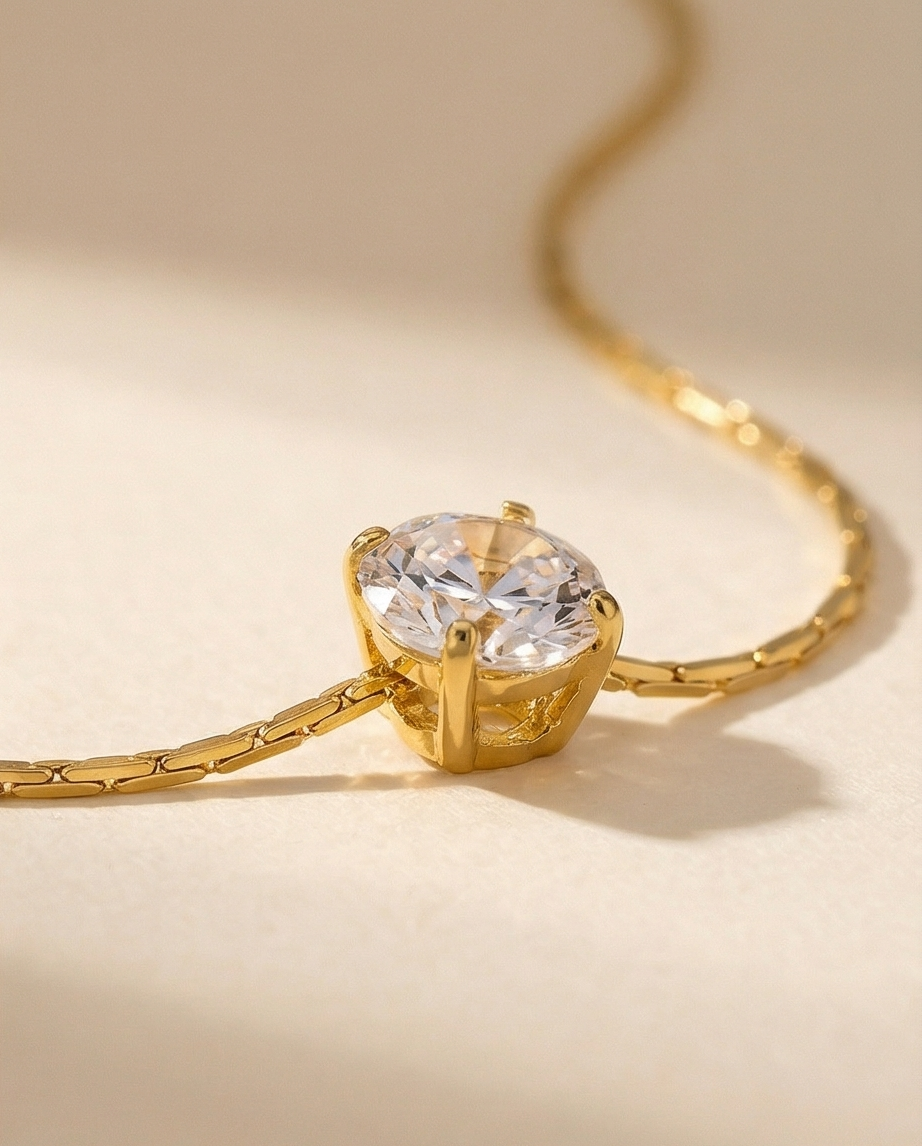 Solitaire Sparkle Dainty Gold Necklace