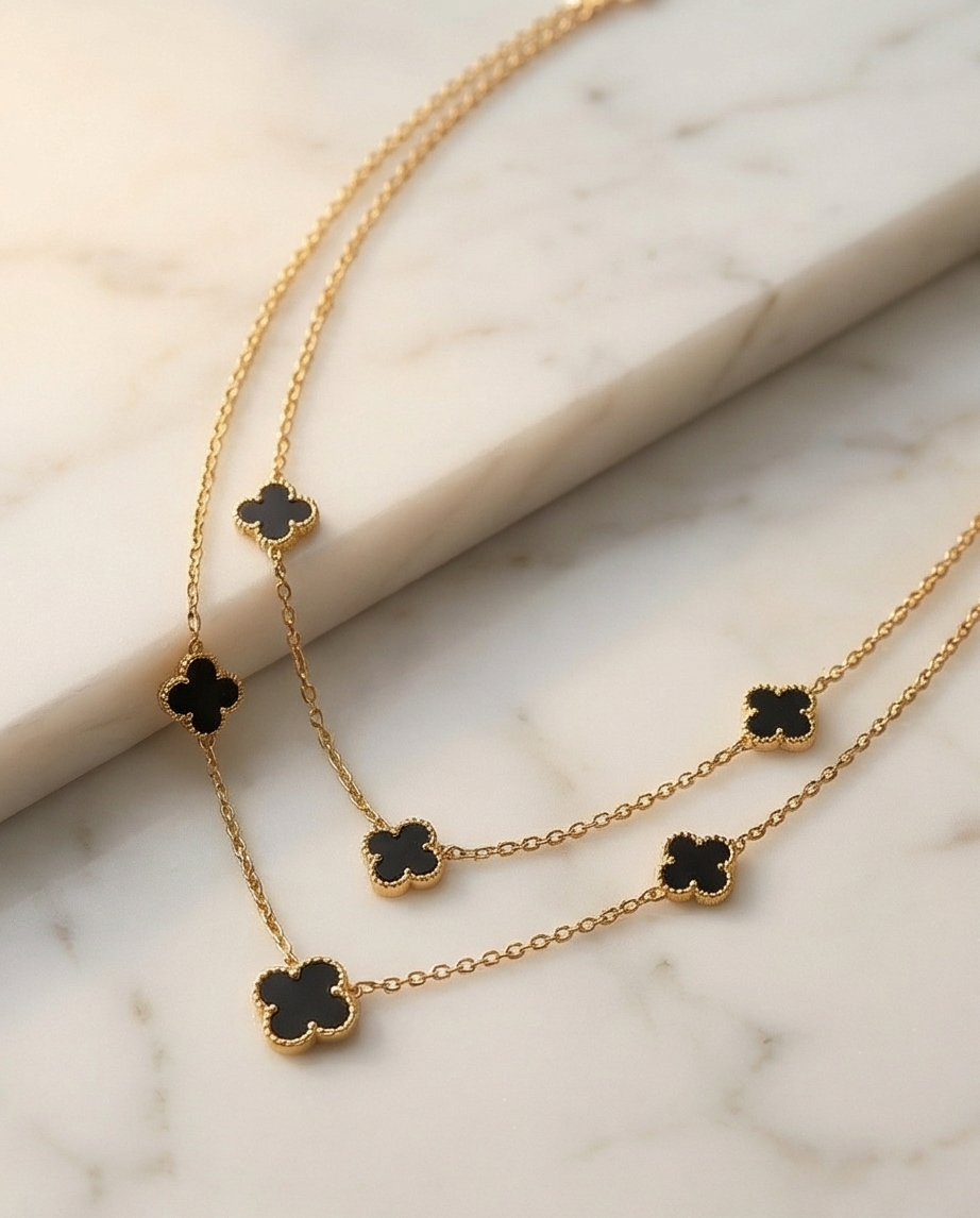 Midnight Clover Double-Layered Necklace